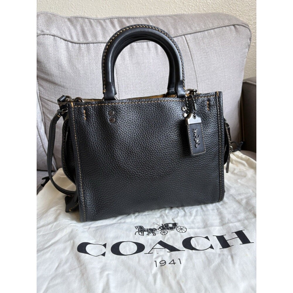 Coach 1941 Rogue 25 Black Leather Satchel Handbag Shoulder Bag Crossbody Auth